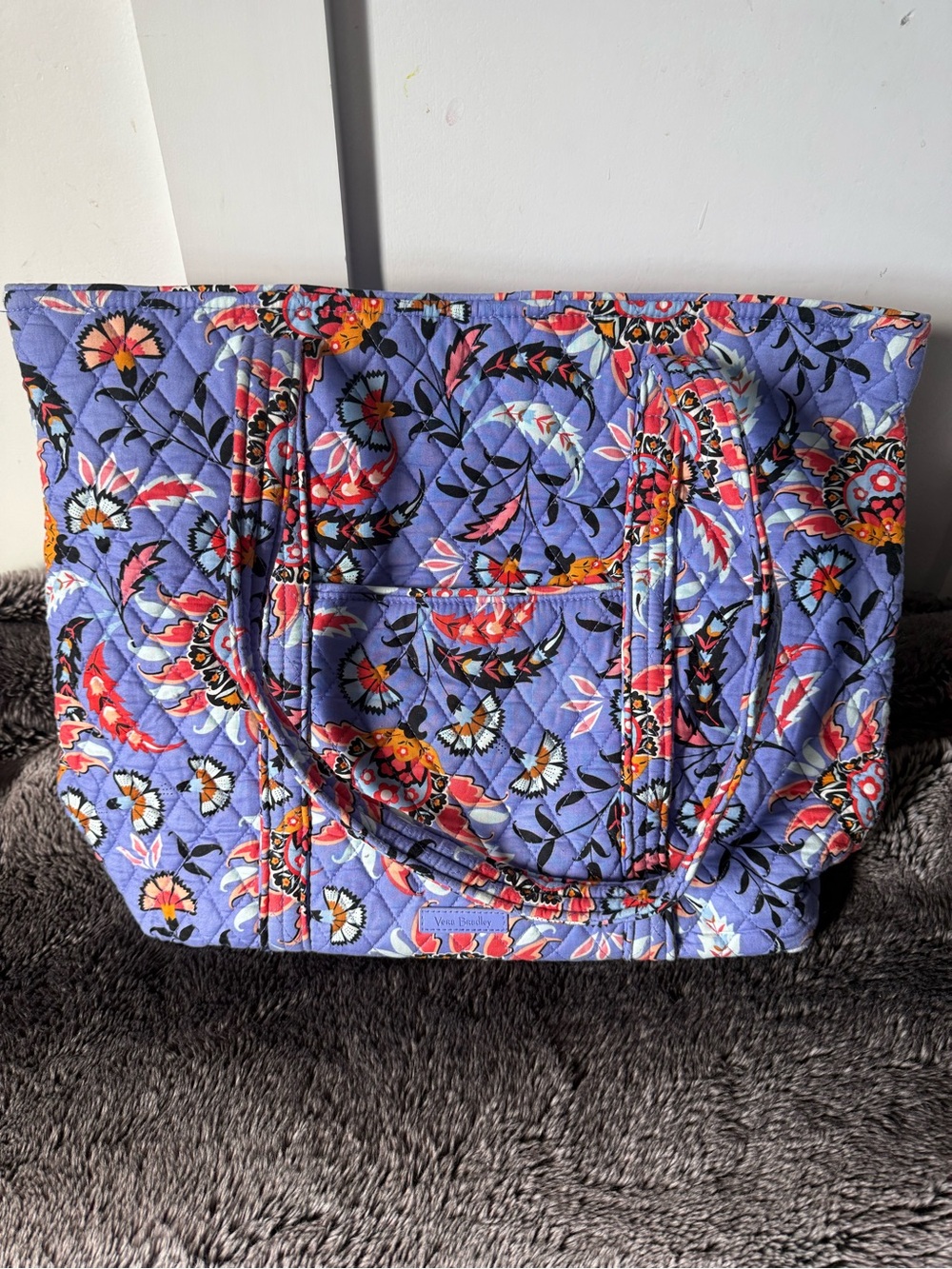 Vera Bradley Quilted Floral Tote in Lavender with Pink and Orange Accents